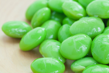 Edamame bean , Soybean in the pod boiled or steamed and served with salt