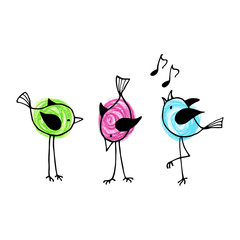 Three funny cartoon birds.