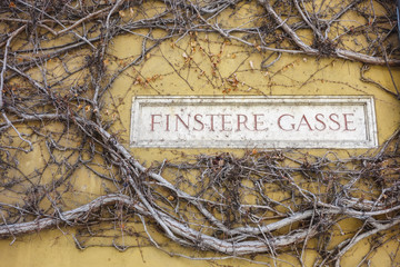 Street name in the Fuggerei district in Augsburg, Germany