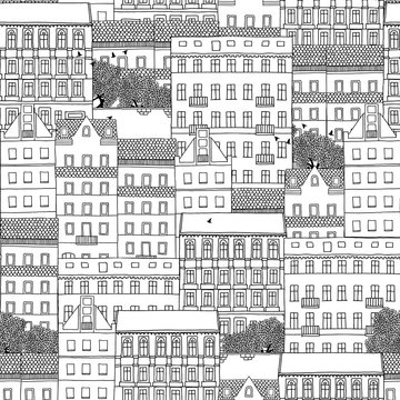 Hand drawn seamless pattern of German style houses