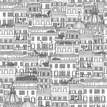 Hand drawn seamless pattern of Italian style houses