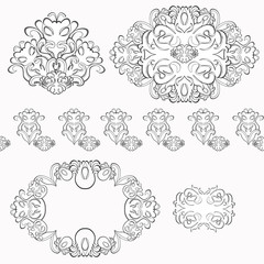 set of floral pattern black and white.  illustration