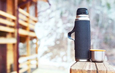 thermos and thermo cup outdoors