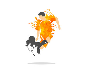 vector illustration of soccer (football) player in an action with splash and watercolor