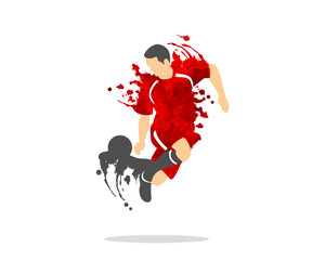 vector illustration of soccer (football) player in an action with splash and watercolor © EdNal