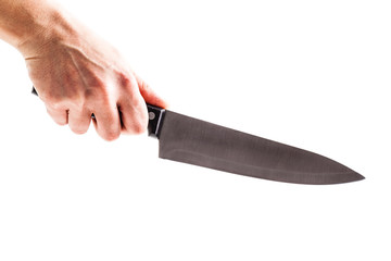 holding a big kitchen knife isolated