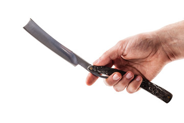 holding a big cutthroat razor