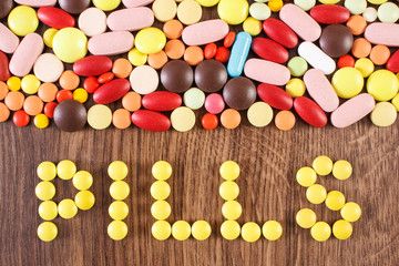 Inscription pills and medical tablets or supplements, health care concept