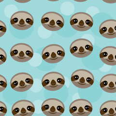 Fototapeta premium Seamless pattern Three-toed sloth muzzle on blue background. vector