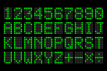 digital green letters and numbers display board for airport sche