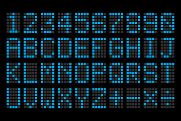 digital blue letters and numbers display board for airport sched