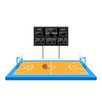basketball arena with scoreboard