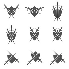 Obraz premium Set of abstract icons - shield and sword 