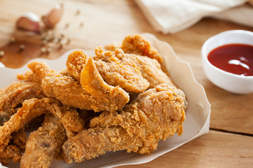 fried chicken ready for serve in paper box