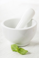 Ceramic Mortar with Pestle and basil
