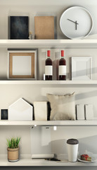 Mock up with different objects on the shelves