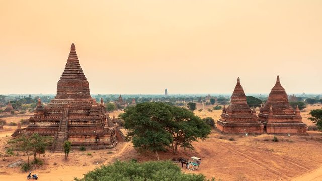 sunrise timelapse shot in the ancient Bagan city in Myanmar (formerly Burma)