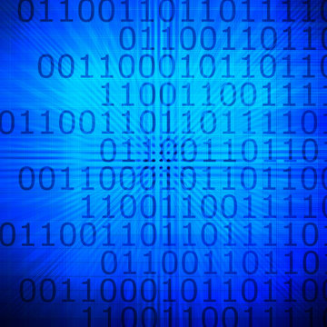 binary code on blue digital screen background