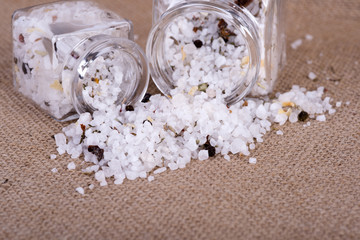 Fototapeta na wymiar herbal salt in containers