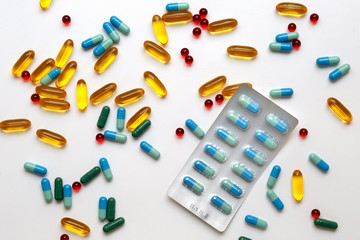 colorful medical pills isolated on white background