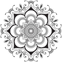 Mehndi mandala Indian henna flower in Indian style for tatoo and card.