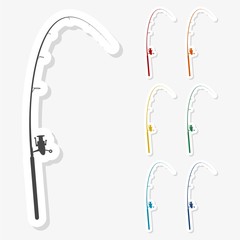 Multicolored paper stickers - Fishing rod