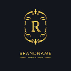 Luxury Vintage logo. Business sign, label, Letter emblem R for badge, crest, Restaurant, Royalty, Boutique brand, Hotel, Heraldic, Jewelery, Fashion, Real estate, Resort, tattoo, Auctions. Vector