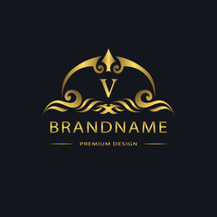 Luxury Vintage logo. Business sign, label, Letter emblem V for badge, crest, Restaurant, Royalty, Boutique brand, Hotel, Heraldic, Jewelery, Fashion, Real estate, Resort, tattoo, Auctions. Vector