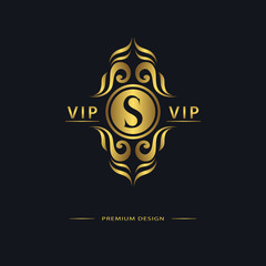 Luxury Vintage logo. Business sign, label, Letter emblem S for badge, crest, Restaurant, Royalty, Boutique brand, Hotel, Heraldic, Jewelery, Fashion, Real estate, Resort, tattoo, Auctions. Vector
