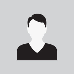 Men icon. Male web sign, flat art object. Black and white Silhouette of boy. Avatar picture app. Vector illustration