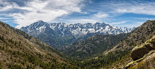 Panoramic view of Asco Mountains and Monte Cinto in Corsica