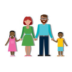 Multicultural family on white background.