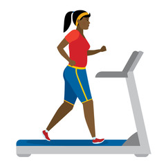 Fototapeta premium African american girl running on treadmill on white.