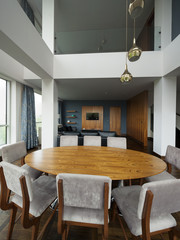 open plan living room of a luxury duplex apartment.panorama