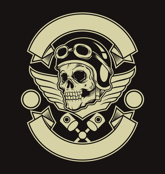 Motor skull emblem. Vector flat illustration