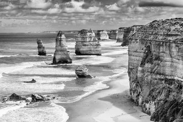  Twelve Apostles rock formations, Great Ocean Road, Victoria, Australia. Black and white image. © Greg Brave