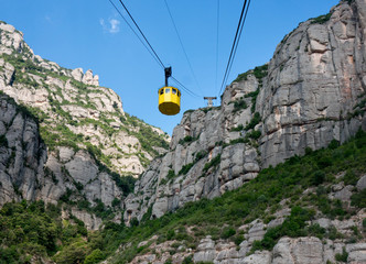 cable car to Santa Maria de Montserrat Abbey in Montserrat mountains, Spain
