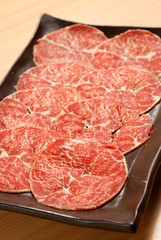 Fresh beef sliced for japanese hot pot