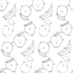 Set of fruits pattern black and white