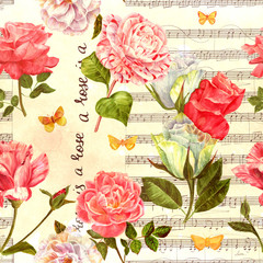 Panele Szklane  Wzór w stylu vintage z różami, motylami i prześcieradłem