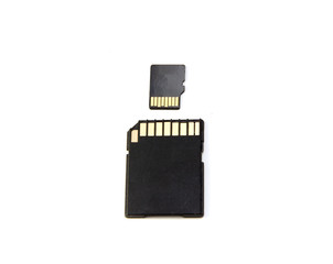 Micro SD card and adapter isolated on a white background