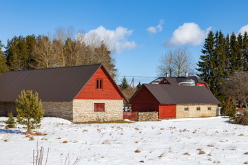 Stone farm houses. Traditional Estonian architecture 