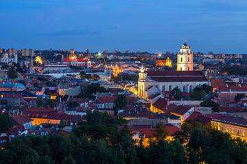 Vilnius summer panorama of Old town from Gediminas Castle Tower