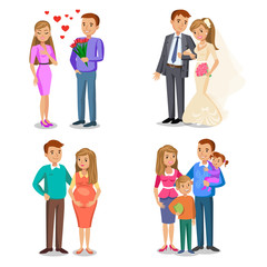 Happy family stages. Creating of happy family. Family vector