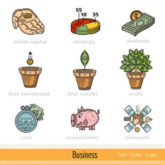 Set of Color Busines Outline Web Icons