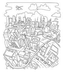 Fototapeta premium Line draw, futuristic city architecture