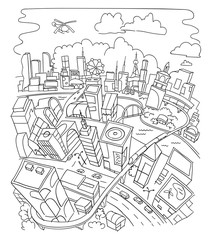 Line draw, futuristic city architecture