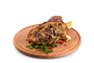 pork knuckle - grilled meat knee on a plate with a white background