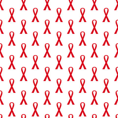 Seamless pattern with Red Awareness Ribbon vector background. Perfect for wallpapers, pattern fills, web page backgrounds, surface textures, textile. World AIDS Day. Stop AIDS