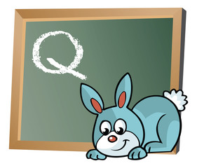 Obraz premium Alphabet on chalkboard with bunny